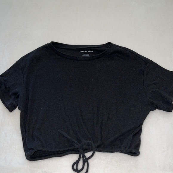 Black ribbed American Eagle tee shirt. Size S. - Picture 1 of 2